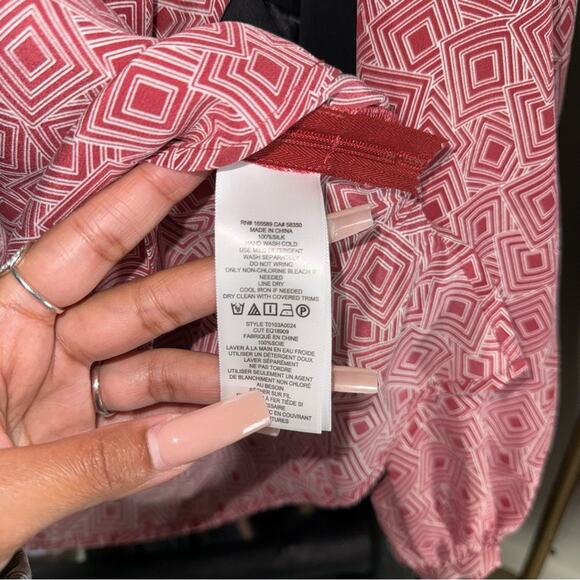 Equipment Arden Puff Sleeve Silk Top in Red Geometric Print - Picture 11 of 13